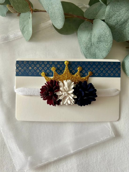 Julé Design koningsdag haarband kroon bloem rood / wit / blauw / goud