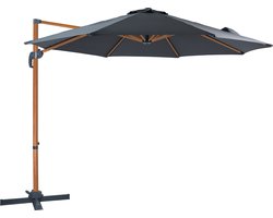 AXI Marisol Zweefparasol Ø 300cm Houtlook/grijs incl. Hoes – Gepoedercoat aluminium frame met kruisvoet – 360° Draaibaar - Kantelbaar – UV werend doek