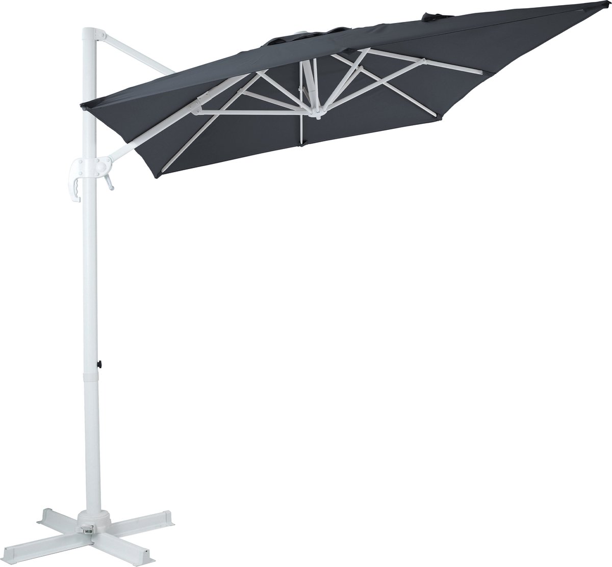 AXI Coco Zweefparasol 200x300 Wit/grijs – Gepoedercoat aluminium frame met kruisvoet – 360° Draaibaar - Kantelbaar – UV werend doek