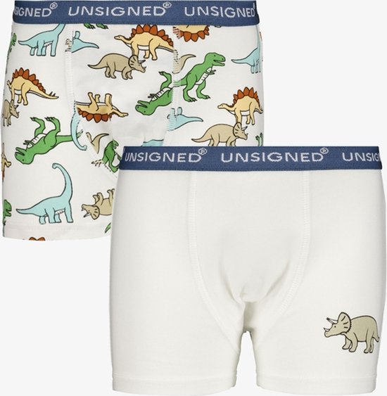 Unsigned 2-pack jongens boxershorts dino - Wit - Maat 110/116