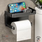 Borvat® WC rolhouder met bakje - Zonder te boren - Met luxe plateau voor telefoon - Lichtgewicht - Zelflevend - wit - grijs - zwart
