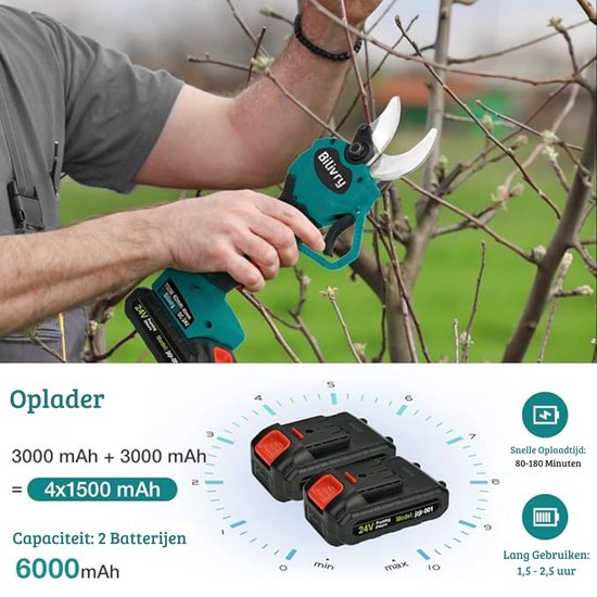 Professionele Snoeischaar met Accu - Takkenschaar - 6000mAh - Inclusief Draagtas - Oplaadbaar - Hoogste Kwaliteit - 750W - Groen van Pro — afbeelding 5