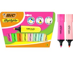 BIC Marking Flat - Markeerstiften - Highlighter in Fluo en Pastel Kleuren - Fluostiften met Schuine punt 1.2 mm-4.6 mm - 8 stuks