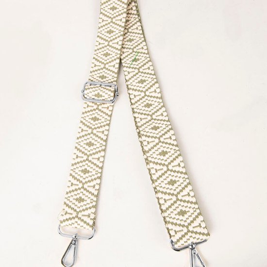Jasmin bag strap- Tassen riem- Verstelbaar- Boho- Katoen Polyester- Zilver- 3,8cm- 135cm- Groen - Accessories Junkie  Amsterdam