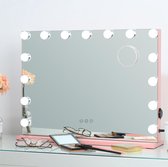 Grand miroir de Maquillage avec Siècle des Lumières – Miroir lumineux avec 15 Lampes à intensité variable – Sur table ou mural – Grand miroir de coiffeuse de style Hollywood avec 3 Lampes colorées – Rose