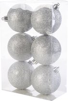 Cosy & Trendy Kerstballen Zilver Glitter ø 8 cm - 6 Stuks