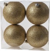 Cosy @Home Kerstballen Goud glitter ø 10 cm - 4 Stuks