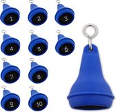 Peervormige sleutelhangers 10 stuks (+ gravering 1 t/m 10) - Blauw