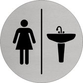 CombiCraft Aluminium Deurbordje 'Dames en Wastafel' voor Dames-WC's en Sanitaire Ruimtes - 75mm Diameter en 3M-tape