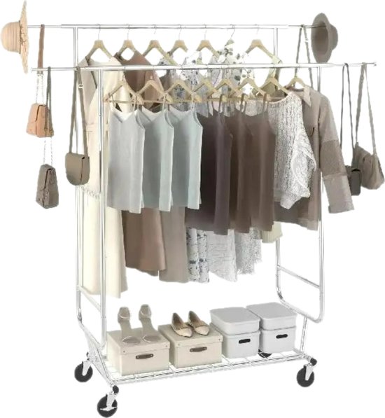 Mobile Clothes rack - Drying rack - Laundry rack - Kledingrek op wieltjes - 101 x 40 x 151 cm - Modern - Zilver
