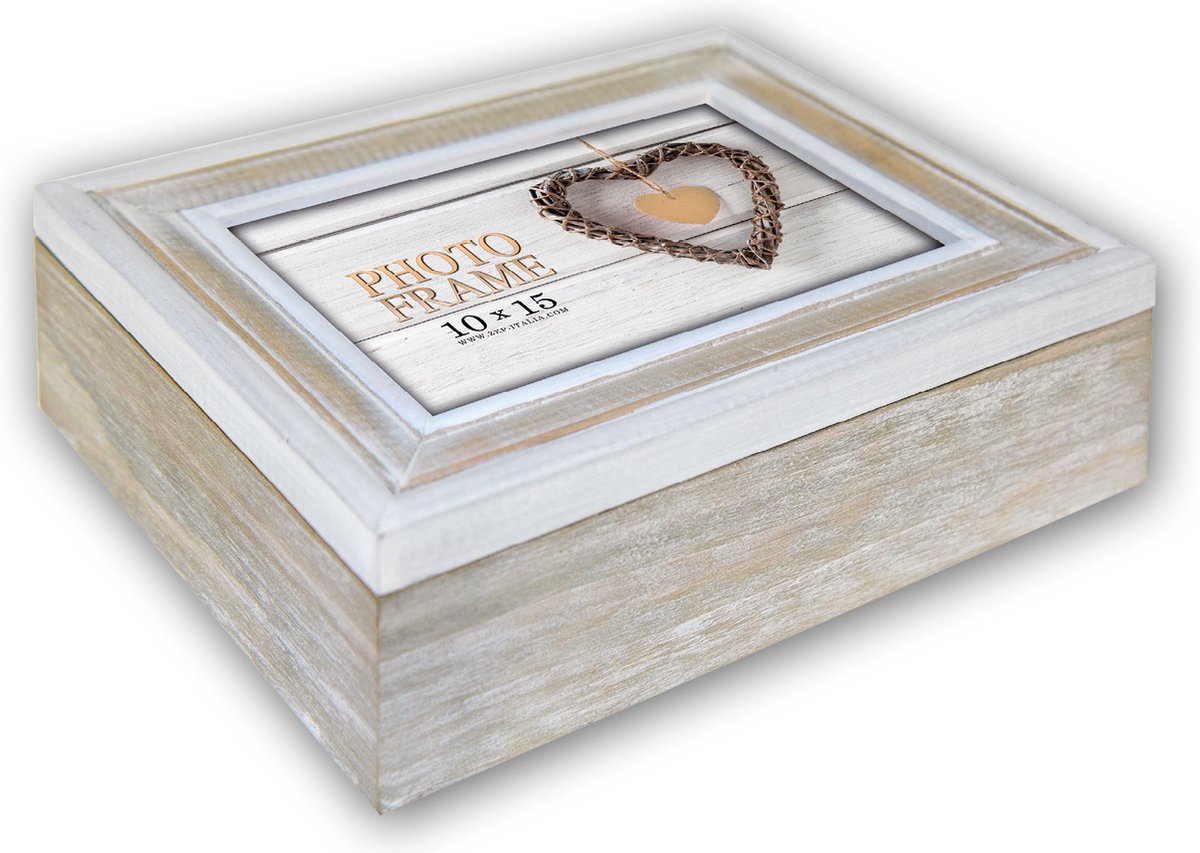 Zep Houten Foto opbergdoosje Zacapa Box Bruin / Wit op deksel een foto 15x20 (24x19x6 cm) - EZ599