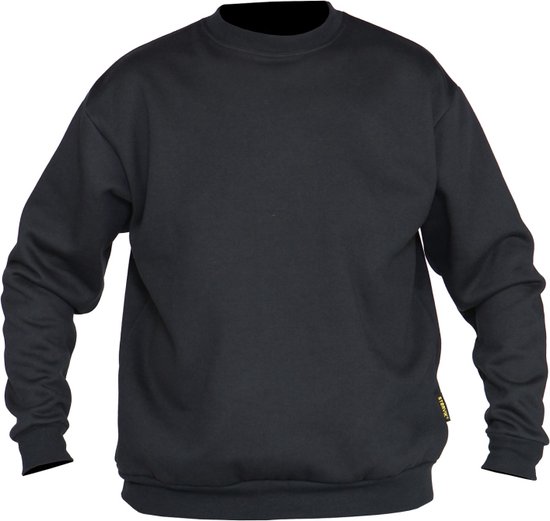 Sweatshirt noir à col rond STØRVIK, couleur unie, manches longues et poignets.