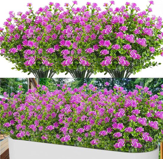 6 lots de fleurs artificielles d'extérieur résistantes aux UV, plantes artificielles pour fleurs d'extérieur en vrac pour jardinières suspendues, vase de porche extérieur, décoration de fenêtre de maison, rose