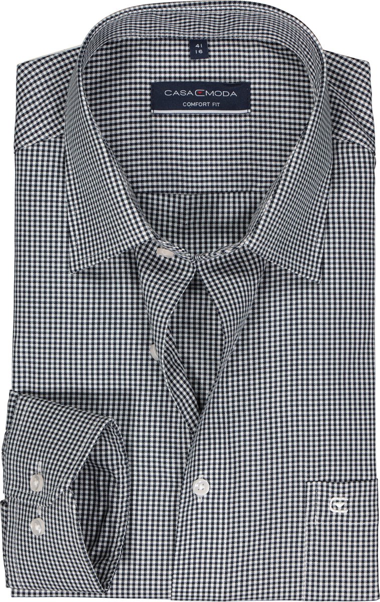 CASA MODA comfort fit overhemd - twill - zwart met wit geruit - Strijkvriendelijk - Boordmaat: 50 (EU maat: 4XL)