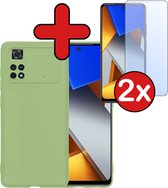 Hoesje Geschikt voor Poco M4 Pro 4G Hoesje Siliconen Case Hoes Met 2x Screenprotector - Hoes Geschikt voor Xiaomi Poco M4 Pro 4G Hoes Cover Case - Groen