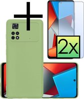 Hoes Geschikt voor Xiaomi Poco M4 Pro 4G Hoesje Cover Siliconen Back Case Hoes Met 2x Screenprotector - Groen