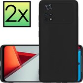 Hoes Geschikt voor Xiaomi Poco M4 Pro 4G Hoesje Cover Siliconen Back Case Hoes - Zwart - 2x
