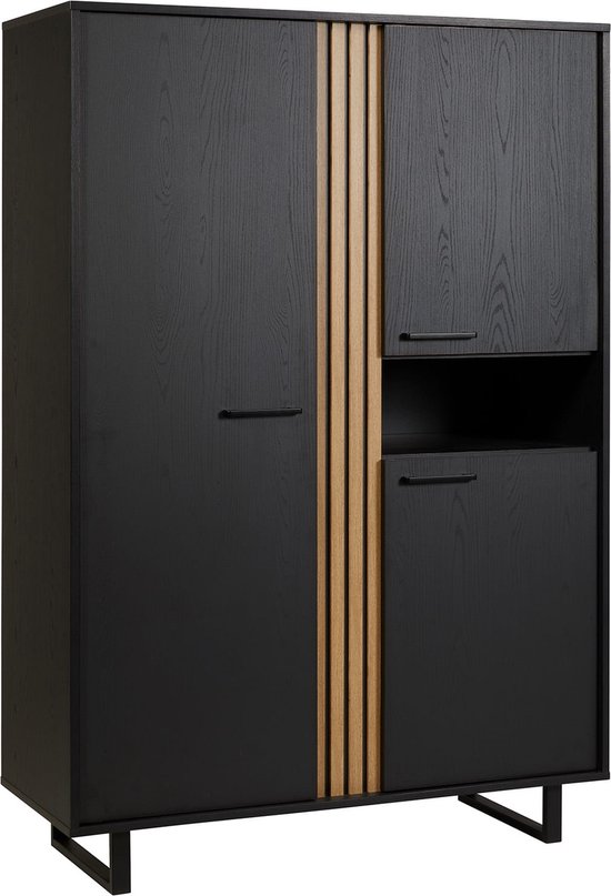 Opbergkast Myron Zwart - Breedte 127 cm - Hoogte 180 cm - Diepte 50 cm - Met planken - Met openslaande deuren