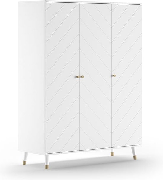 Armoire 3 portes Eline Wit - MDF Pin Massief - Largeur 0 cm - Hauteur 0 cm - Profondeur 0 cm - Avec étagères - Avec portes pliantes