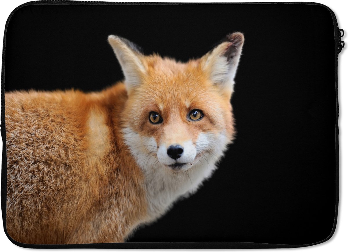 Laptophoes - Laptop - Dieren - Vos - Zwart - Oranje - Close-up - Laptop sleeve - 14 Inch