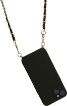 Siliconen hoesje met koord zwart - zwart telefoon hoesje - zwart/goud cross-body koord - silicone case - afneembare ketting - geschikt voor Iphone 12 t/m 14