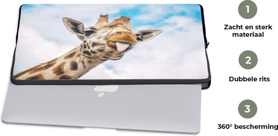 Housse ordinateur 15 pouces 38x29 cm - Funny animals - Housse Macbook & Laptop Une drôle de girafe sort la langue - Housse ordinateur portable avec photo