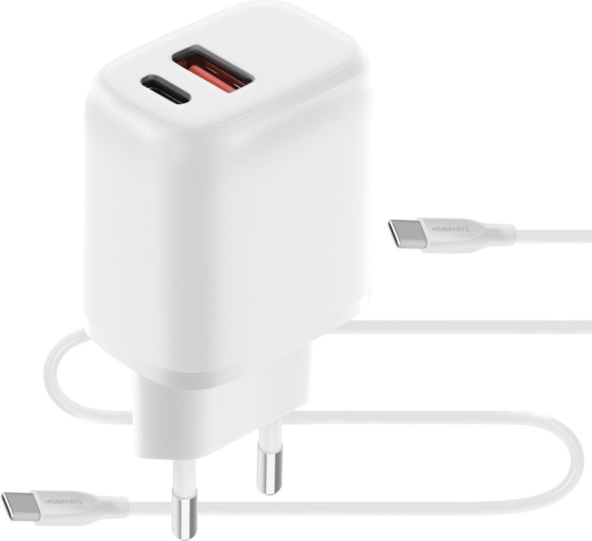 Mobiparts Wall Charger Dual USB-C/USB-A with USB-C to USB-C Kabel - Wit
