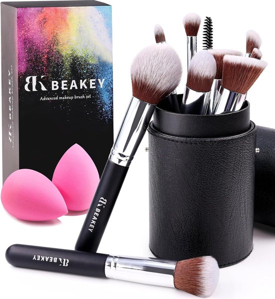 Foto: Make upborstels beakey foundation borstels blending face powder blush oogschaduwborstels cadeau voor dames en meisjes penseelsets met spons en borstel reinigingsei