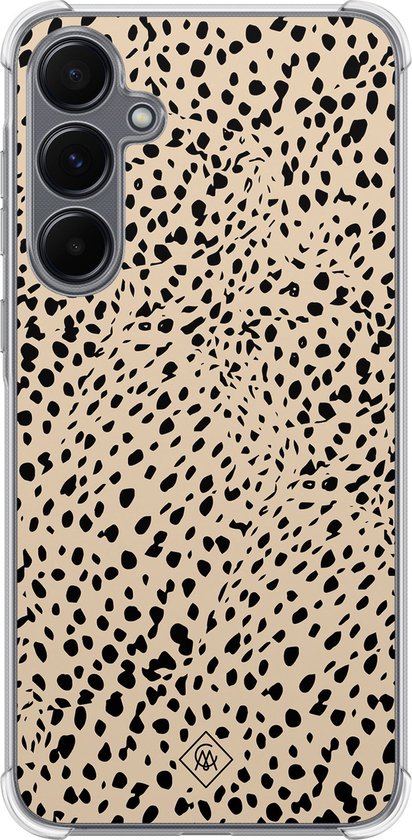 Casimoda® hoesje - Geschikt voor Samsung Galaxy A55 - Stippen bruin abstract - Shockproof case - Extra sterk - TPU/polycarbonaat - Bruin/beige, Transparant