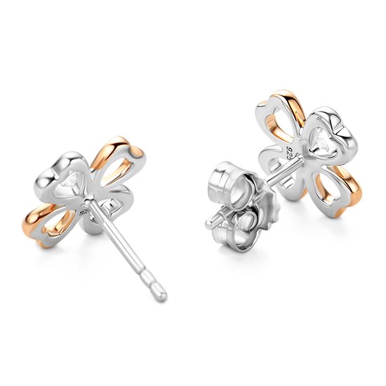 Miore® - Boucles Boucles d'oreilles Trèfle en Or Rose et Argent Ornées de Zircons - Femme - Plaqué Or 18 Goud - Rose - Argent Sterling 925 - Dual - Trèfle - Zircone Cubique - Sans Allergène - Puces - Bijoux Main de Haute Qualité