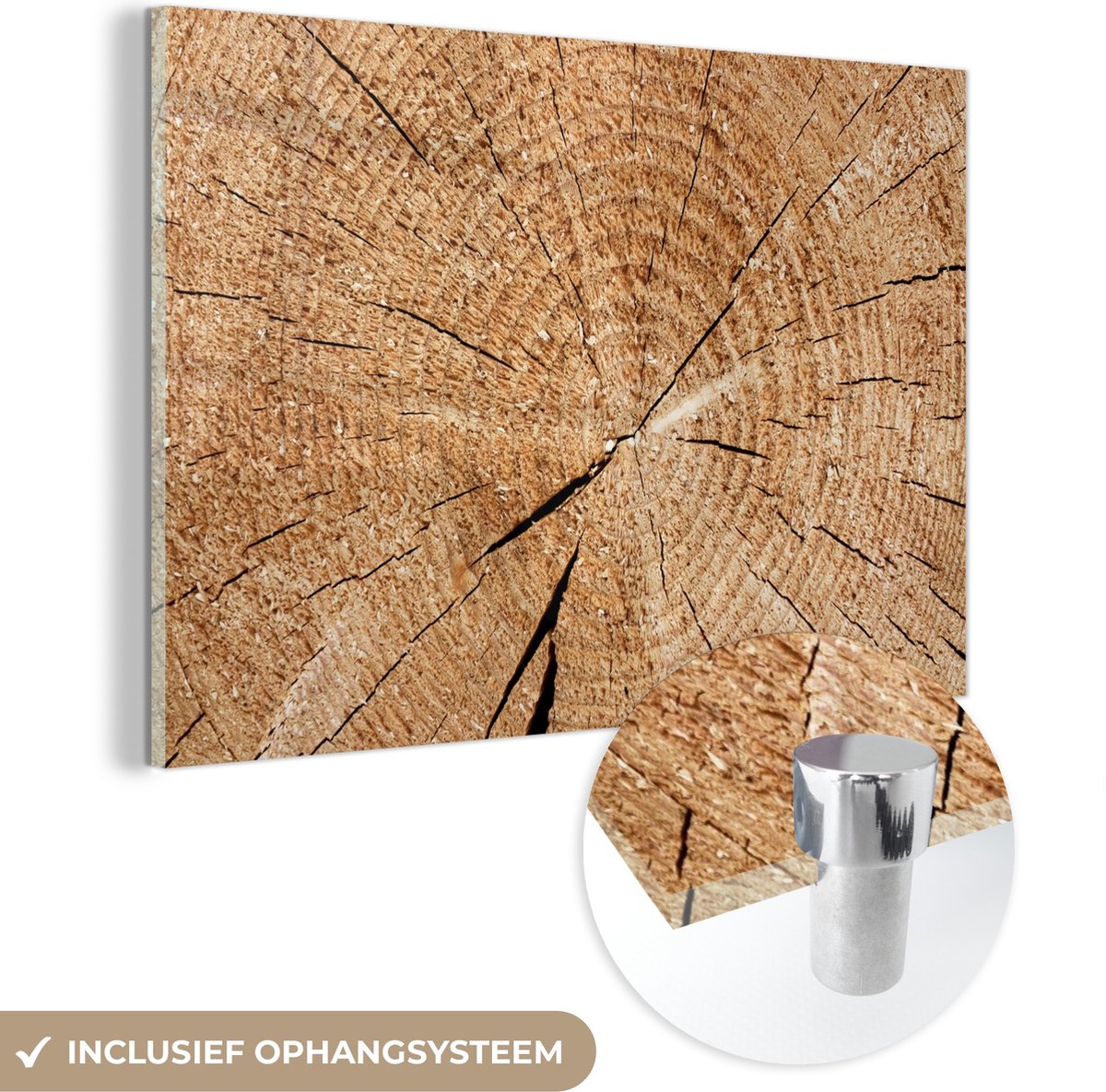 MuchoWow® Glasschilderij 150x100 cm - Schilderij acrylglas - Boomstam - Jaarringen - Hout