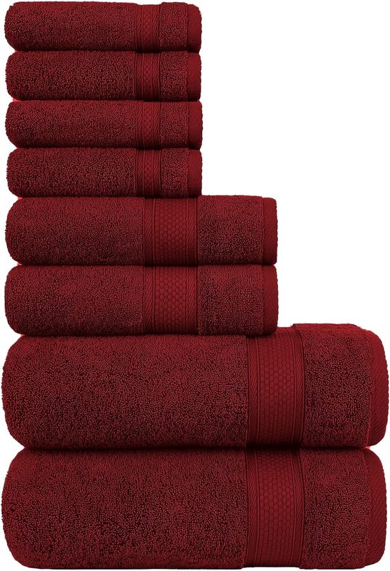 Handdoekensets - 100% katoen, zeer absorberende handdoeken, 2 badhanddoeken, 2 handdoeken en 4 washandjes | Ideaal voor dagelijks gebruik, hotel en buiten, handdoekenset (set van 8, rood)