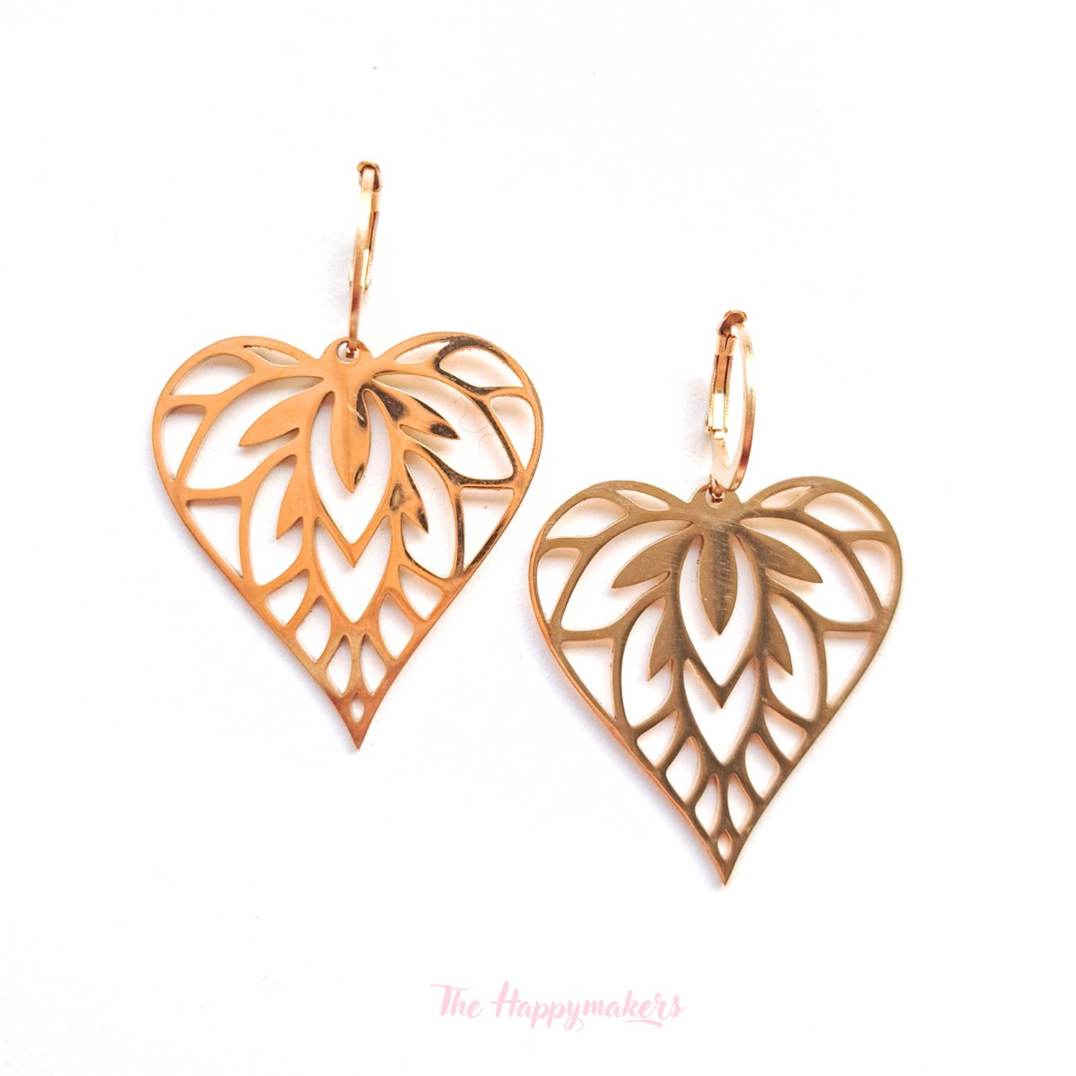 Oorbellen stainless steel ''boho hearts'' waterproof sieraden, roestvrijstaal, bohemian, goud