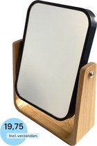 Staande en 3x vergrotende dubbele make-upspiegel 16x6x22 cm - Inclusief verzenden - Rechthoek - Hout - Bamboe - Zwart - Draaibaar - Verstelbaar - Spiegel - Make up spiegel - Makeupspiegel - Scheerspiegel - Tafelspiegel - Standaard - Voet - Badkamer