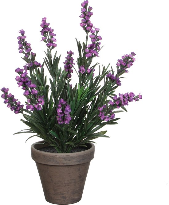 Plante artificielle Lavande Violet - H 33cm - Pot décoratif en céramique - Décorations Mica