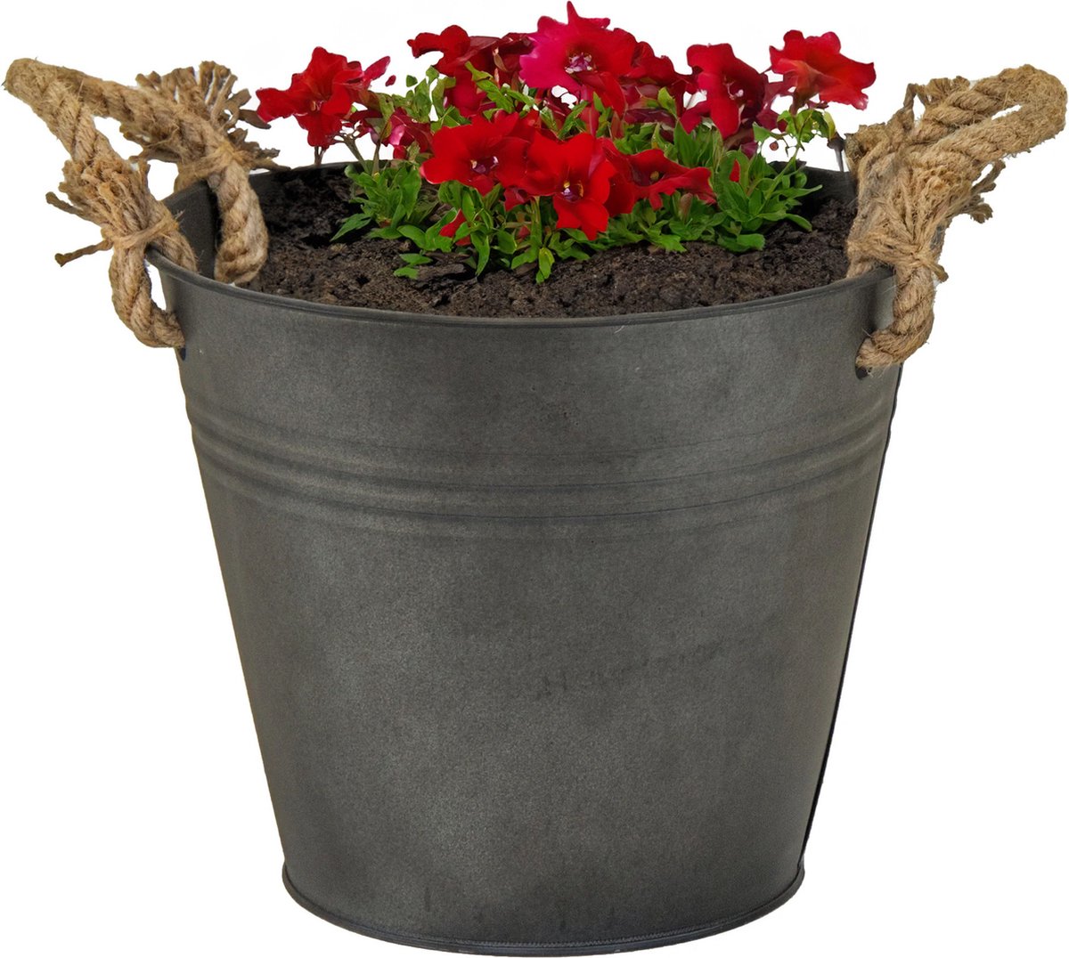Goedkoopste Mega Collections Emmer/plantenpot/bloempot Old Rope - zink - antraciet - D25 X H22 cm