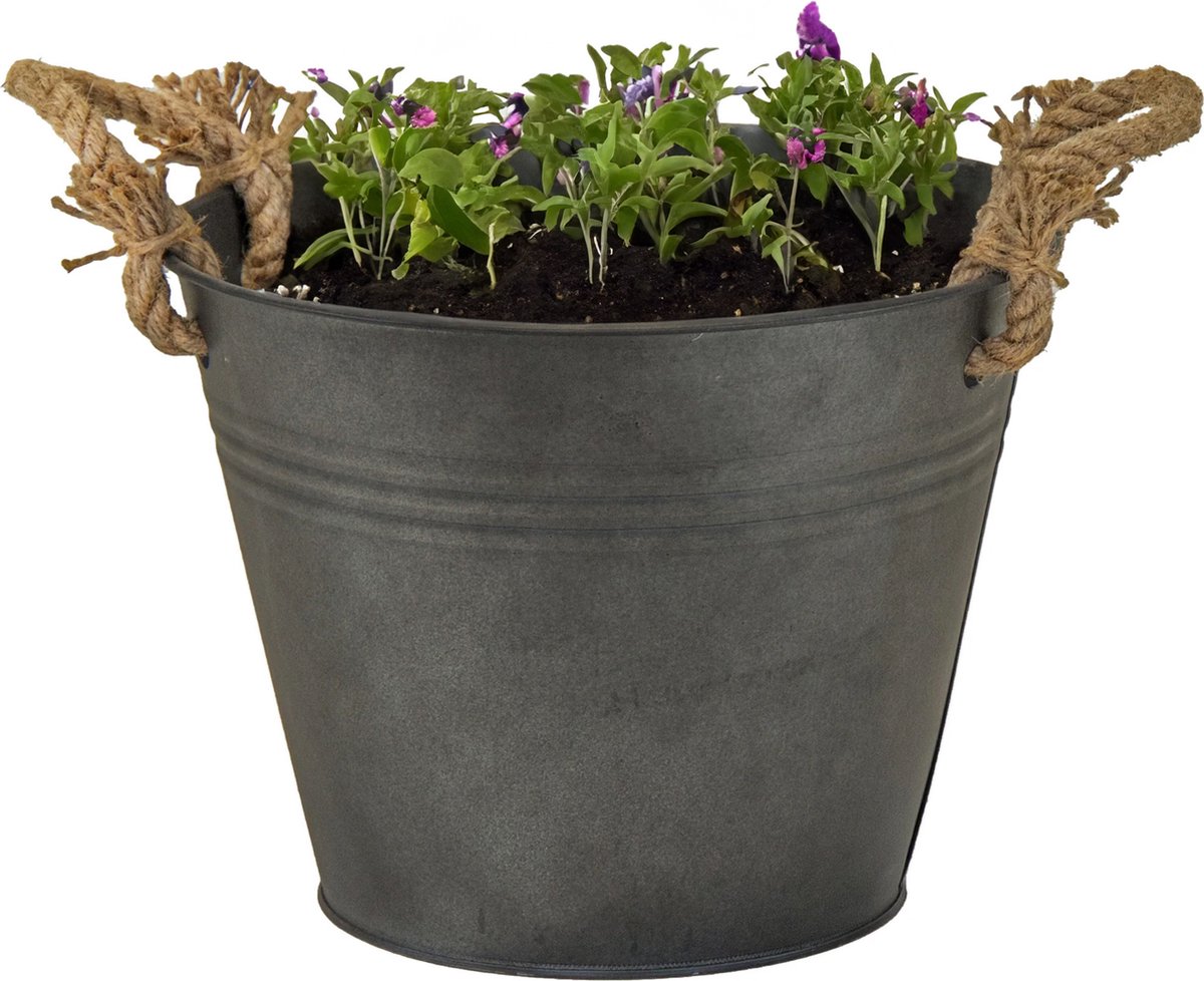 Goedkoopste Mega Collections plantenpot/bloempot Old Rope - zink - antraciet - D31 X H21 cm