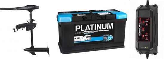 Fluistermotor 58LBS + 100ah AGM accu + 5ah acculader