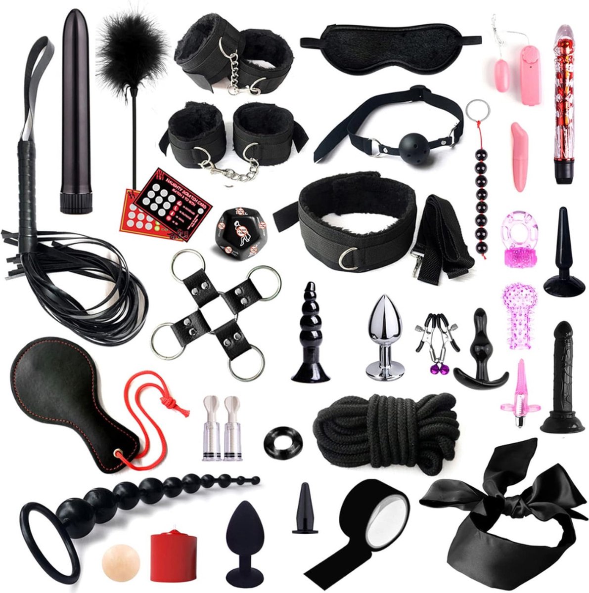 Goedkoopste BDSM Extreme - Sex Toys voor Koppels - 35 Stuks - Seksspeeltjes voor Koppel - Zweepje Seks - Shibari Touw – Shibari – Bondagesets - Sexspeeltjes voor Koppels - Couple Games – Bondagesets – Boeienset, Handboeien, Tepelklemmen, etc - Zwart