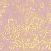 Bloemen behang Profhome 306575-GU textiel behang gestructureerd met bloemen patroon glanzend goud roze 5,33 m2