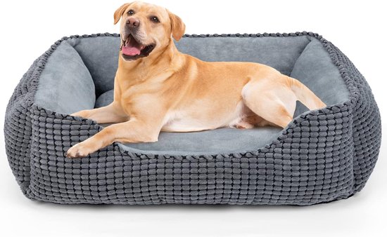 Hondenbed, Hondenkussen In Linnenlook, Hondenmand, Verhoogde Randen Niet Slip Bodem Verwijderbare Deksel Wasbaar Xxl Voor Extra Grote Honden 120 X 90 X 30 Cm Lichtgrijs