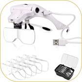 Loepbril - USB Oplaadbaar - LED verlichting - Incl 5 lenzen - Loeplamp - Vergrootglas Bril - Diamond Painting - Solderen