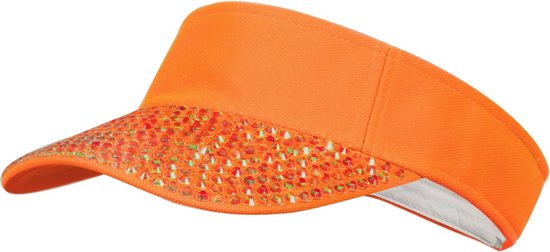 Zonneklep met steentjes Neon Oranje