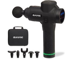foto van Auronic Massage Gun - Sport en Relax Massage - Massage pistool - 6 Opzetstukken - 30 Standen - Professioneel Massage Apparaat - Zwart