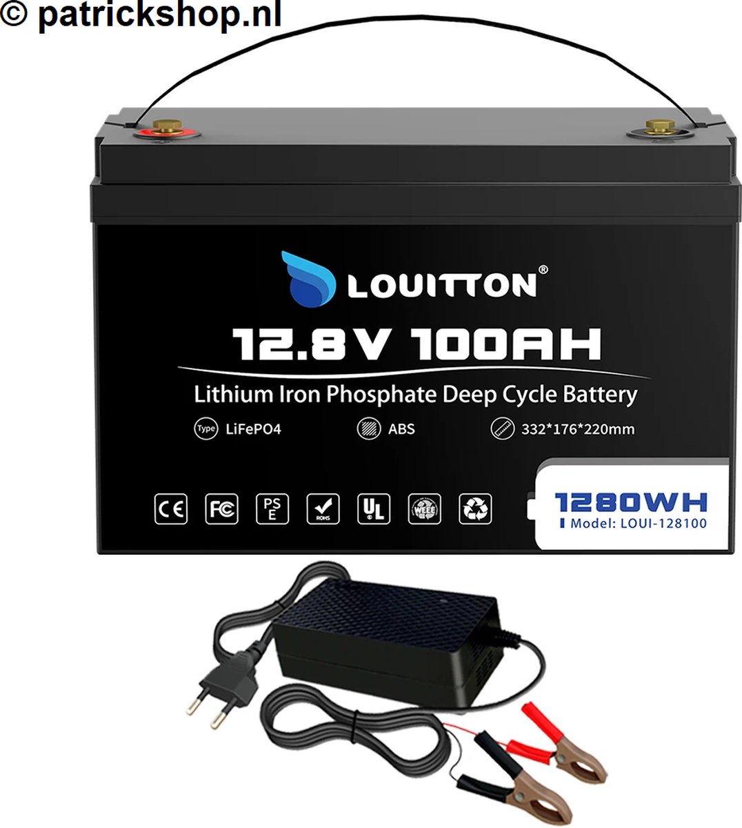 12V 100AH 1280WH LifePo4 Accu met BMS inclusief lader