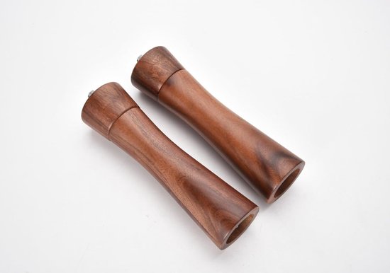 DeroTeno Zout en Peper Molen Set, Verstelbare Keramische Molen Zoutmolen, Roestvrij Stalen Molen Peper Molen, Acacia Hout, 22 cm Hoogte, Bodem Diameter 5,5 cm (Dienblad NIET Inbegrepen