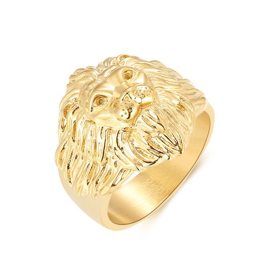Twice As Nice Ring in goudkleurig edelstaal, leeuw