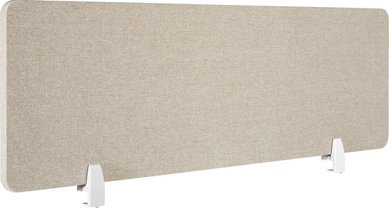 tectake® - Bureauscherm scheidingswand Noisy -130 x 40 cm - beige - Met geluidsabsorberende PET-kern, Inclusief 2 bevestigingsklemmen