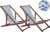 ANZIO - Strandstoel set van 2 - Donkerhout/Blauw - Polyester