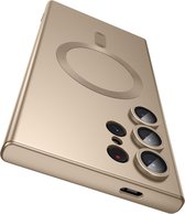 Samsung Galaxy S24 Magnetisch Hoesje Goud met Lensbeschermer - Magsafe - Magneet Case Met Ring en camera cover